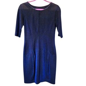 Ganni Blue with Sparkles Pleated Sheath Dress 3/4 Sleeve